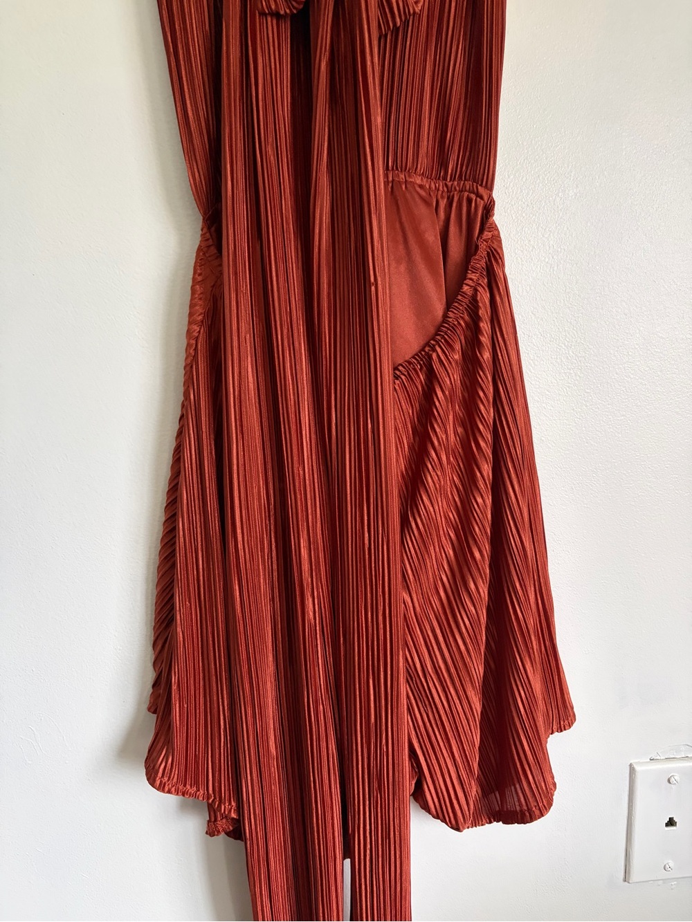 Rust Pleated High-Low Romper Dress - Picture 2 of 5
